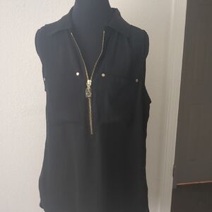 Michael Kors Black Sleeveless Polo Blouse with Zipper